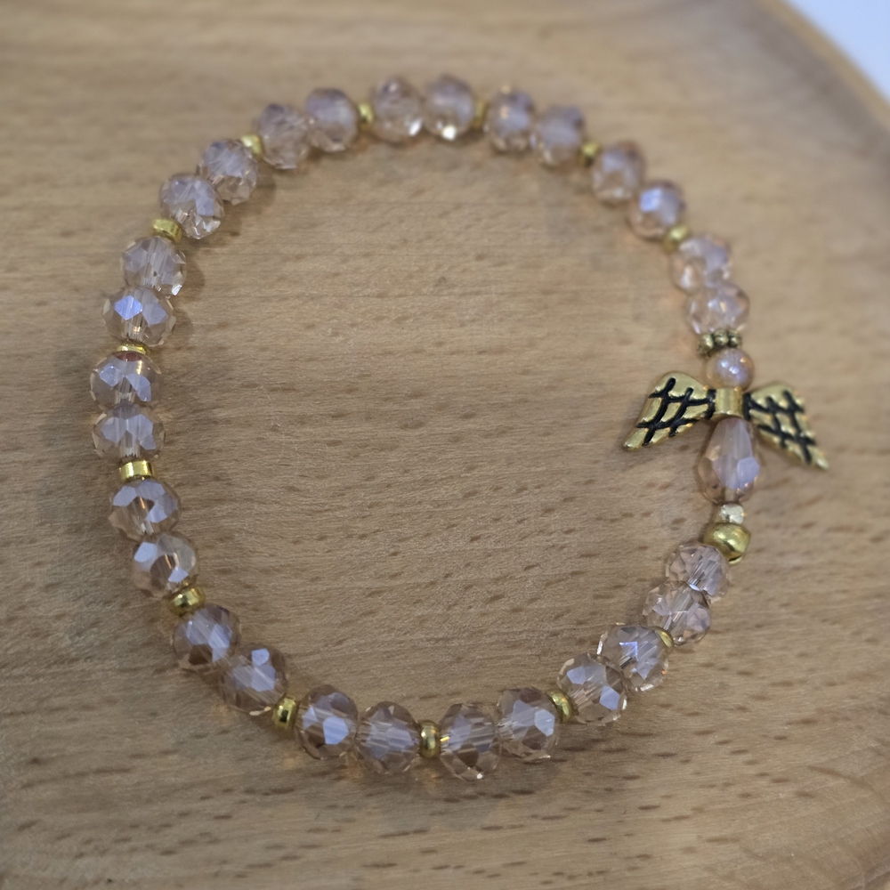 Elegant Gold and Cream Angel 😇 Beaded Bracelet - Handmade